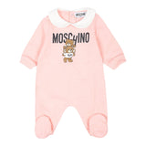 MOSCHINO tutina manica lunga tinta unita cn colletto e stampa in contrasto Rosa per Neonata MZY037 ROSA MOSCHINO 