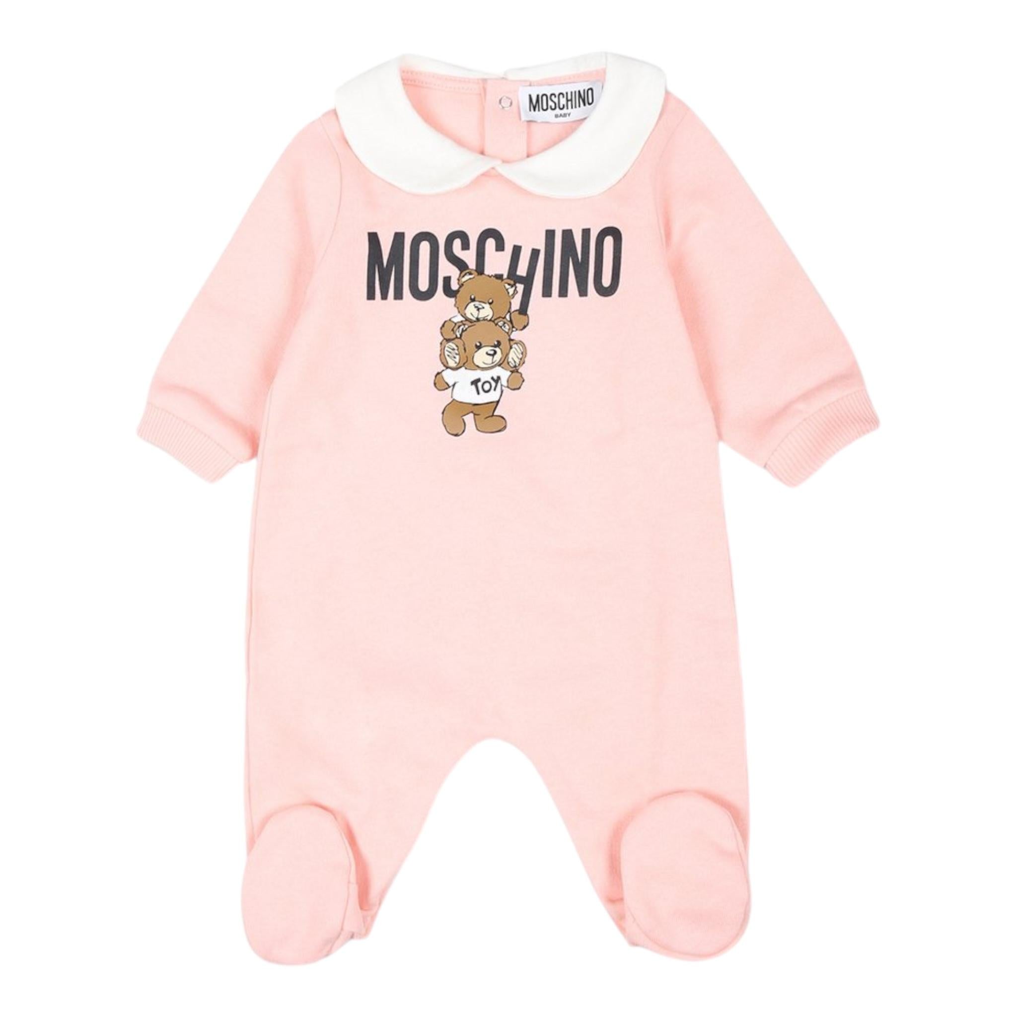 MOSCHINO tutina manica lunga tinta unita cn colletto e stampa in contrasto Rosa per Neonata MZY037 ROSA MOSCHINO 