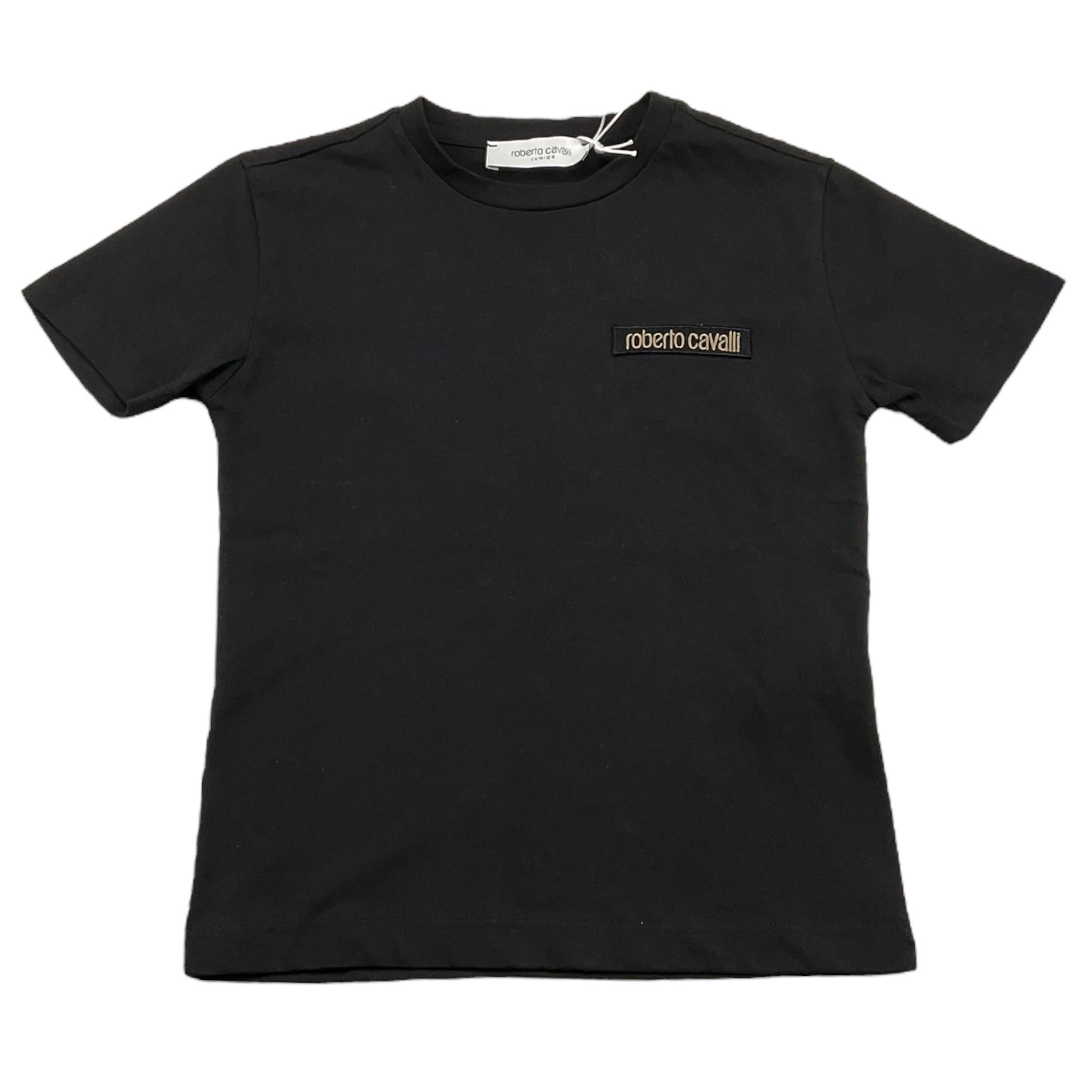 ROBERTO CAVALLI t-shirt girocollo tinta unita con stampa in contrasto Nero per Bambino TJT60J NERO ROBERTO CAVALLI 