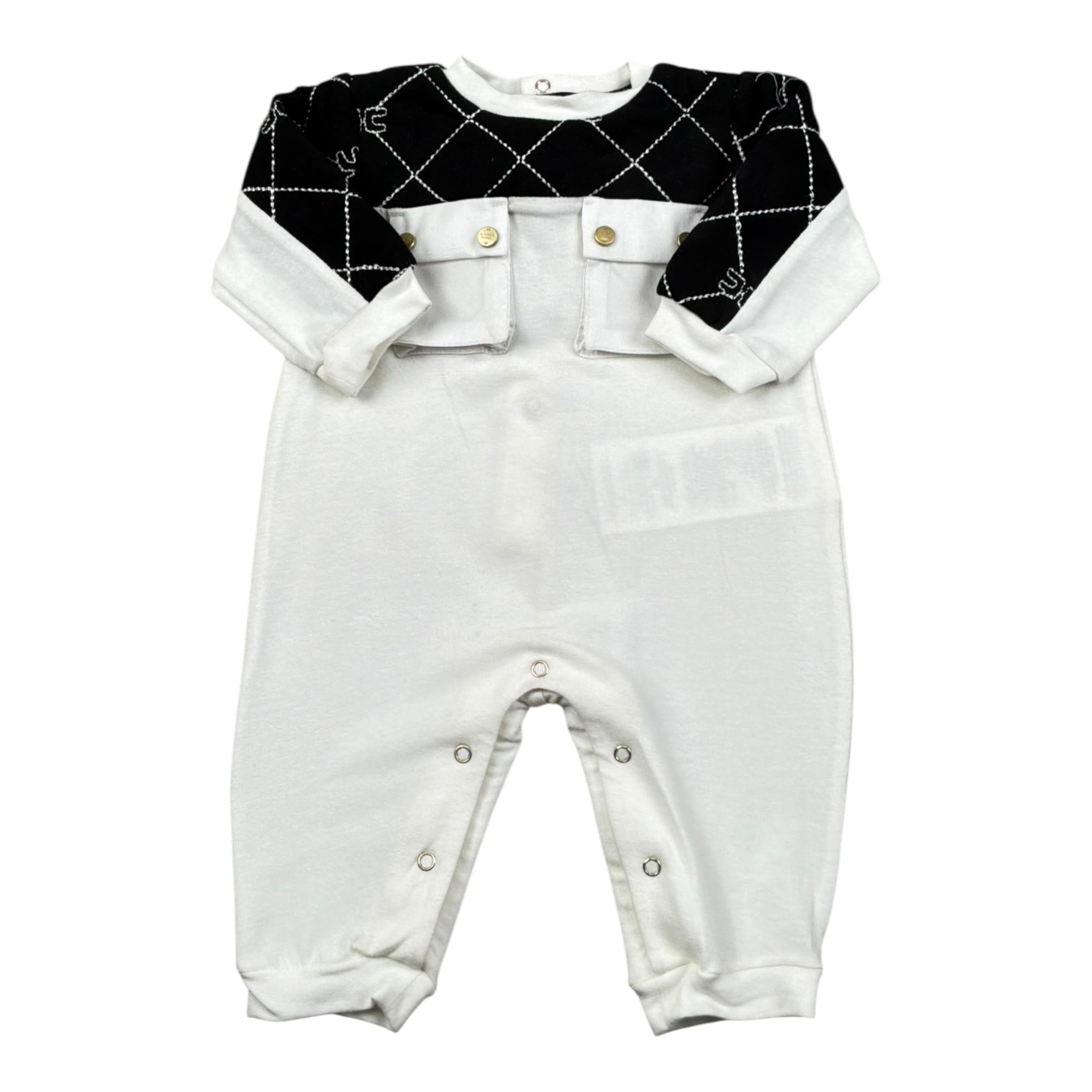 Elisabetta Franchi Tutina Bicolore con Taschini per Neonata ENTU097 BIANCO/NERO ELISABETTA FRANCHI 