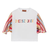 Missoni Schlichtes T-Shirt mit Kontrastärmeln in Weiß für Mädchen