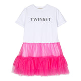 Twinset Zweifarbiges Kleid Halbarm mit weißem Print für Mädchen