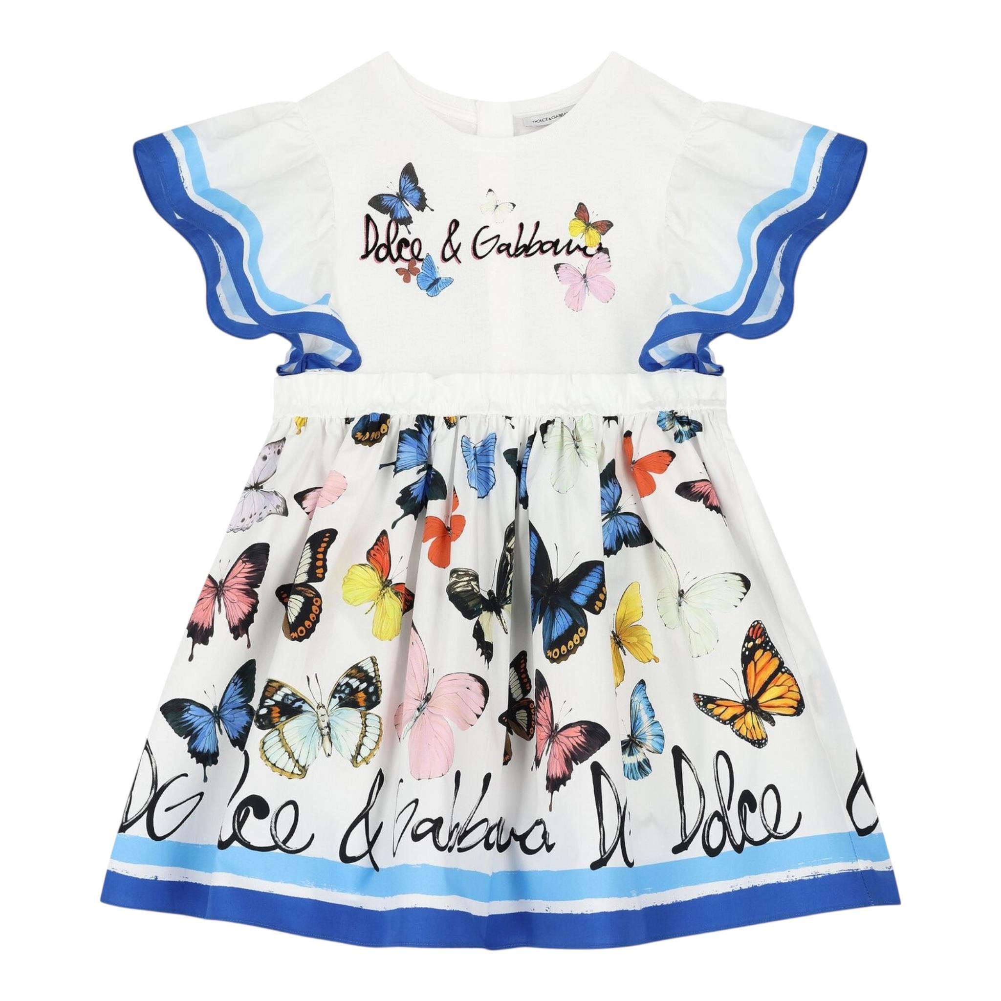 Dolce & Gabbana Abito Tinta Unita Giromanica con Stampa per Bambina L5JD9P BIANCO DOLCE & GABBANA 