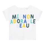 Carre'Ment Beau T-Shirt Rundhals Einfarbig mit Kontrastdruck Weiß Für Neugeborene