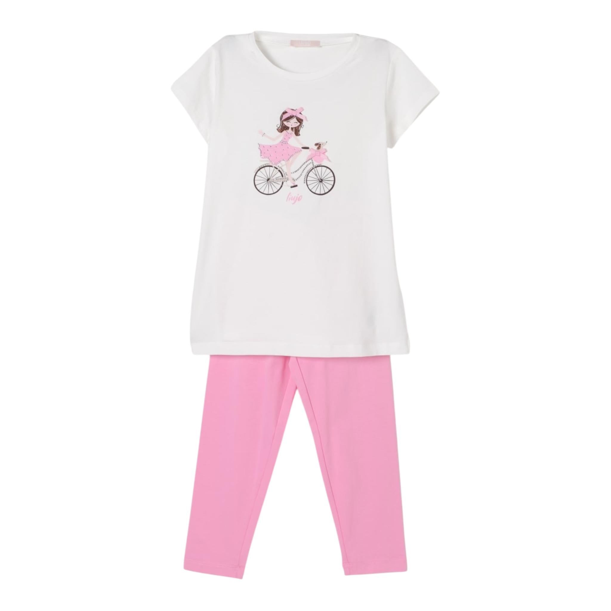 Liu Jo Completo 2 Pezzi T-Shirt-Leggins per Bambina KA5019JX BIANCO/ROSA LIU JO 