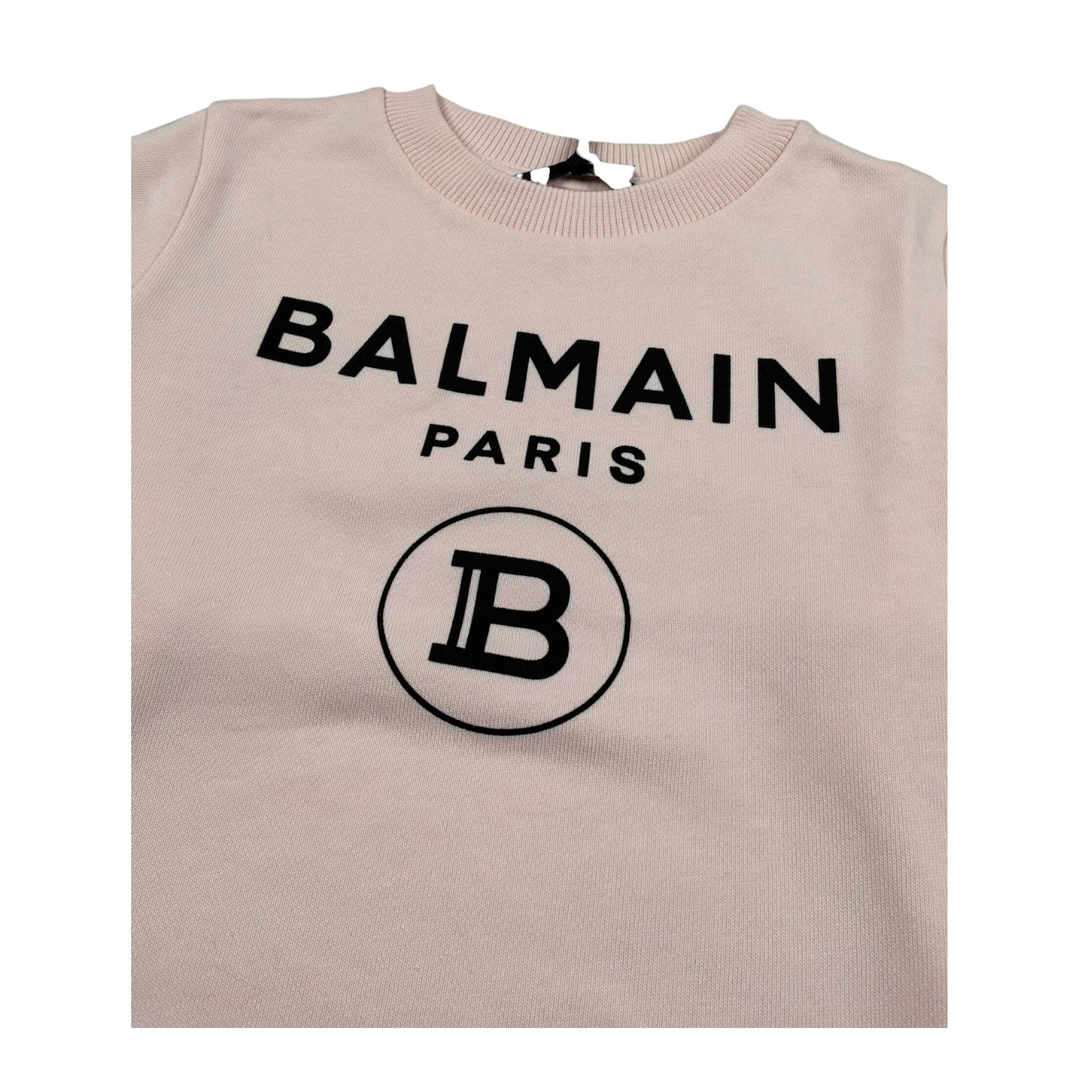 Balmain Felpa Chiusa Girocollo Tinta Unita con Stampa per Bambina 6R4Q80 ROSA BALMAIN 