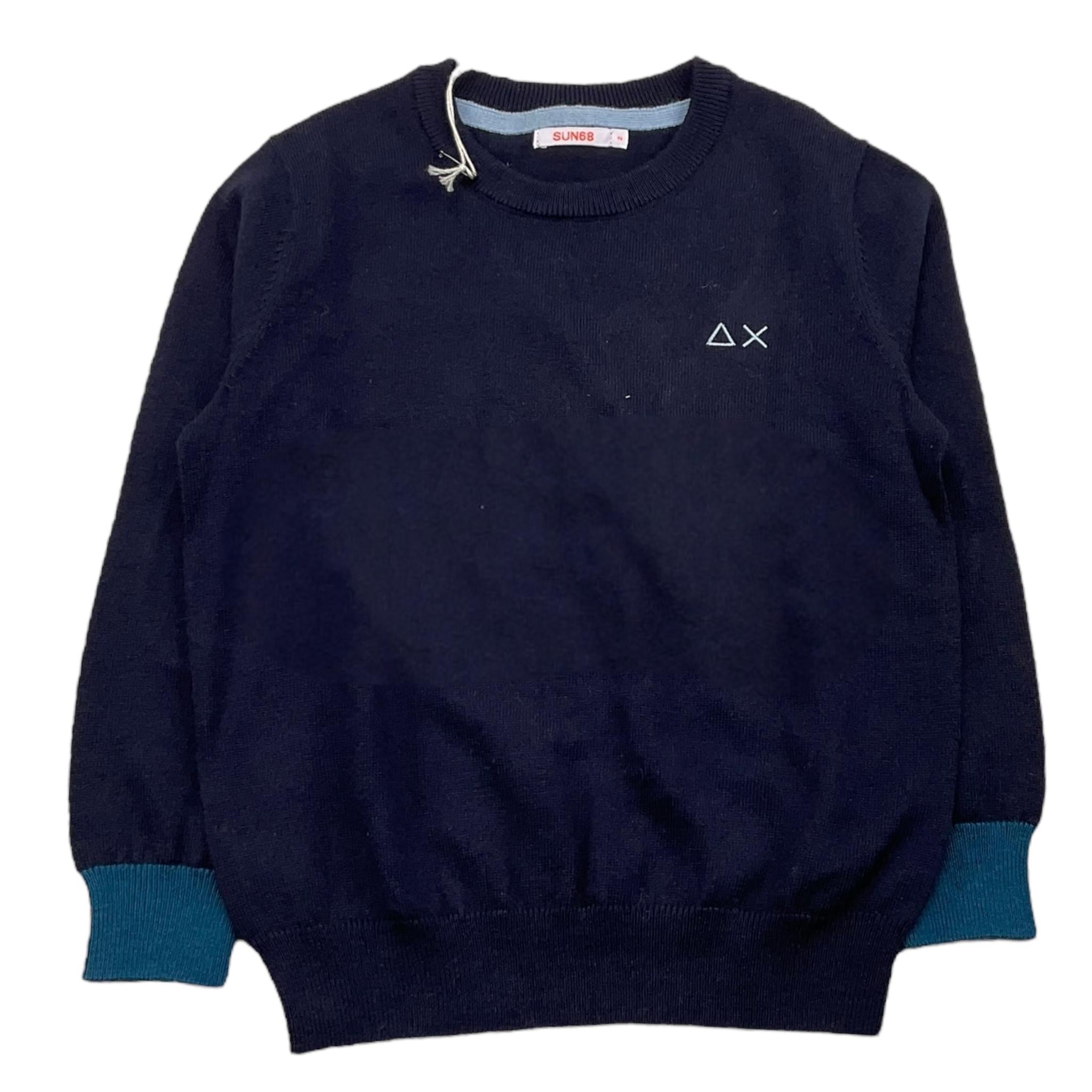 SUN68 maglia girocollo tinta unita con logo e toppe Blu per Neonato K44327N BLU SUN68 