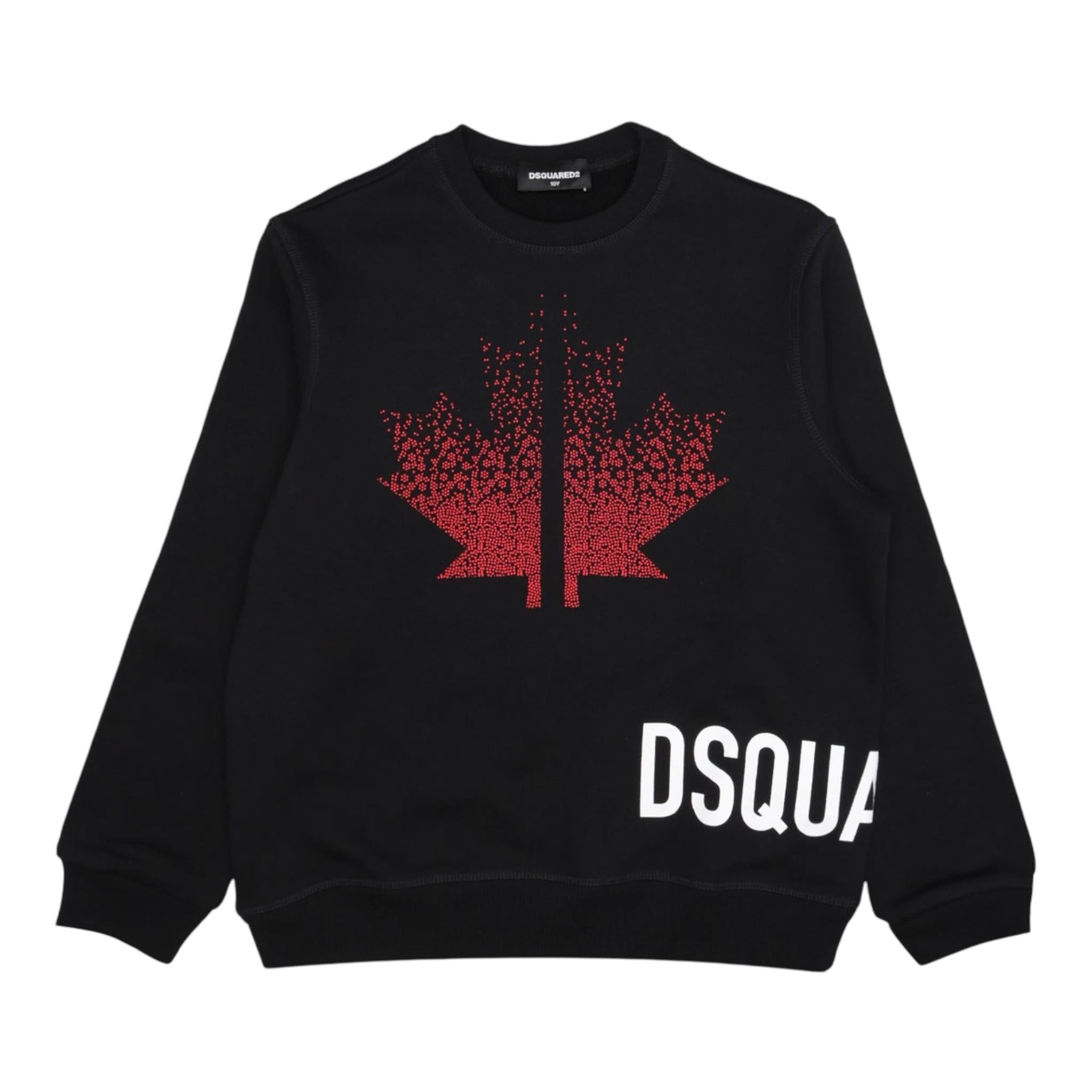 DSQUARED2 felpa chiusa girocollo tinta unita con stampa in contrasto Nero per Bambino DQ2538X NERO DSQUARED2 