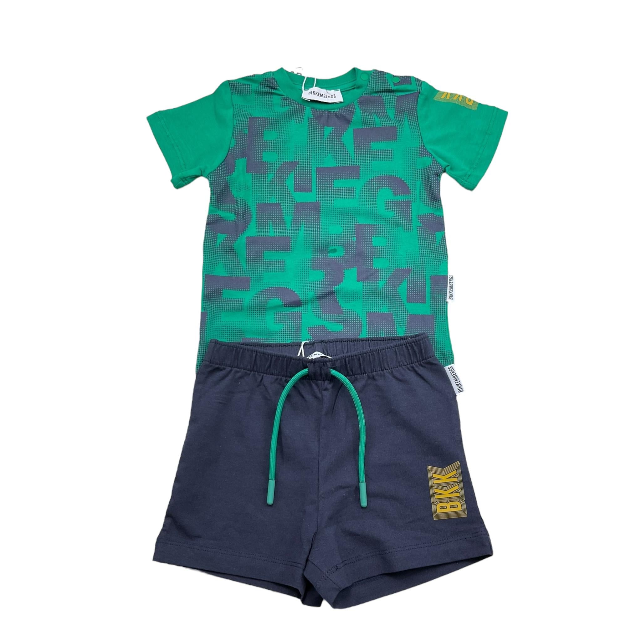 Bikkembergs Completo 2 Pezzi T-Shirt-Bermuda Bicolore per Neonato BK3359 VERDE/BLU BiKKEMBERGS 