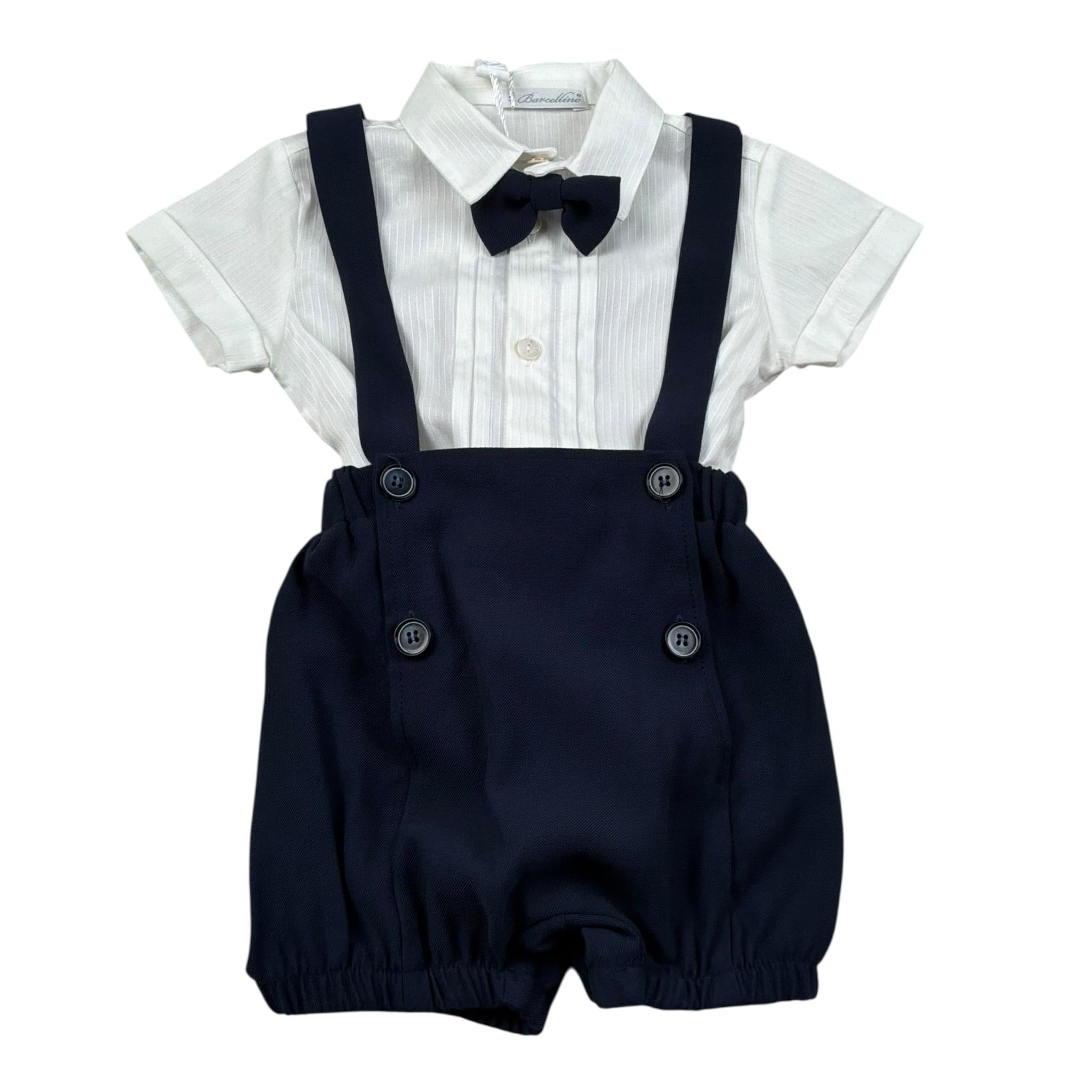 Barcellino Completo 3 Pezzi Camicia-Salopette-Papillon per Neonato 120703 BIANCO/BLU BARCELLINO 