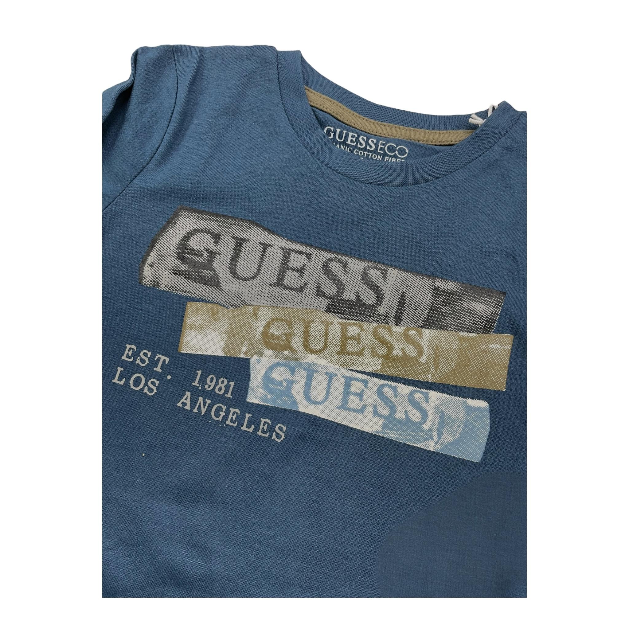 GUESS shirt girocollo tinta unita con stampa Blu per Bambino N4BI20I3Z14 BLU GUESS 