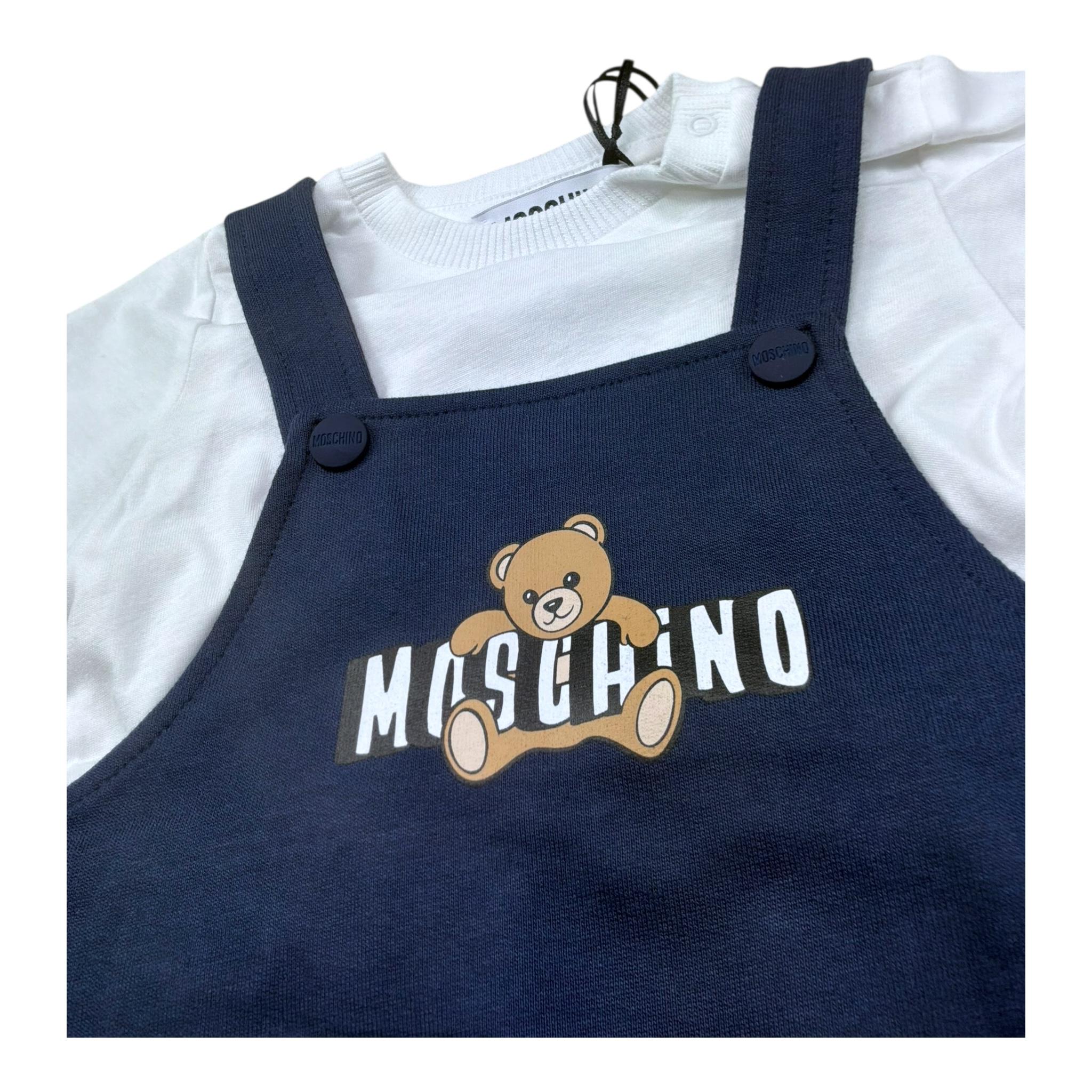Moschino Completo 2 Pezzi T-Shirt-Salopette per Neonata MUG01T BIANCO/BLU MOSCHINO 
