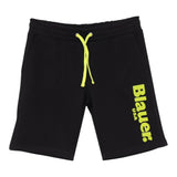 Blauer Bermuda aus einfarbigem Fleece mit schwarzem Logo-Print für Jungen