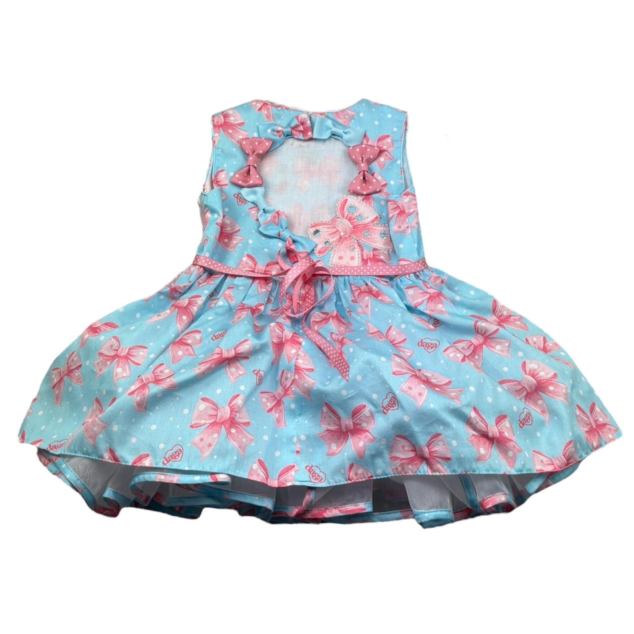 Daga Collection Abito Giromanica Tinta Unita con Stampa Fiocchi per Neonata M10061 AZZURRO DAGA COLLECTION 