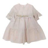 Barcellino Einfarbiges Halbarmkleid mit rosa Applikation für Baby Mädchen