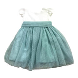 Tete'&amp;Martina Zweifarbiges Kleid Halbarm mit weiß/grünem Tüll für Mädchen