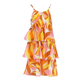 Manila Grace Orange Volant gemustertes schlichtes Kleid für Mädchen