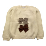 LE COCONNE maglia girocollo tinta unita con fiocchi Panna per Bambina LCN2326 PANNA LE COCONNE 