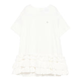 Dou Dou Abito Tinta Unita Mezza Manica con Balze per Bambina DW1A61X BIANCO DOU DOU 