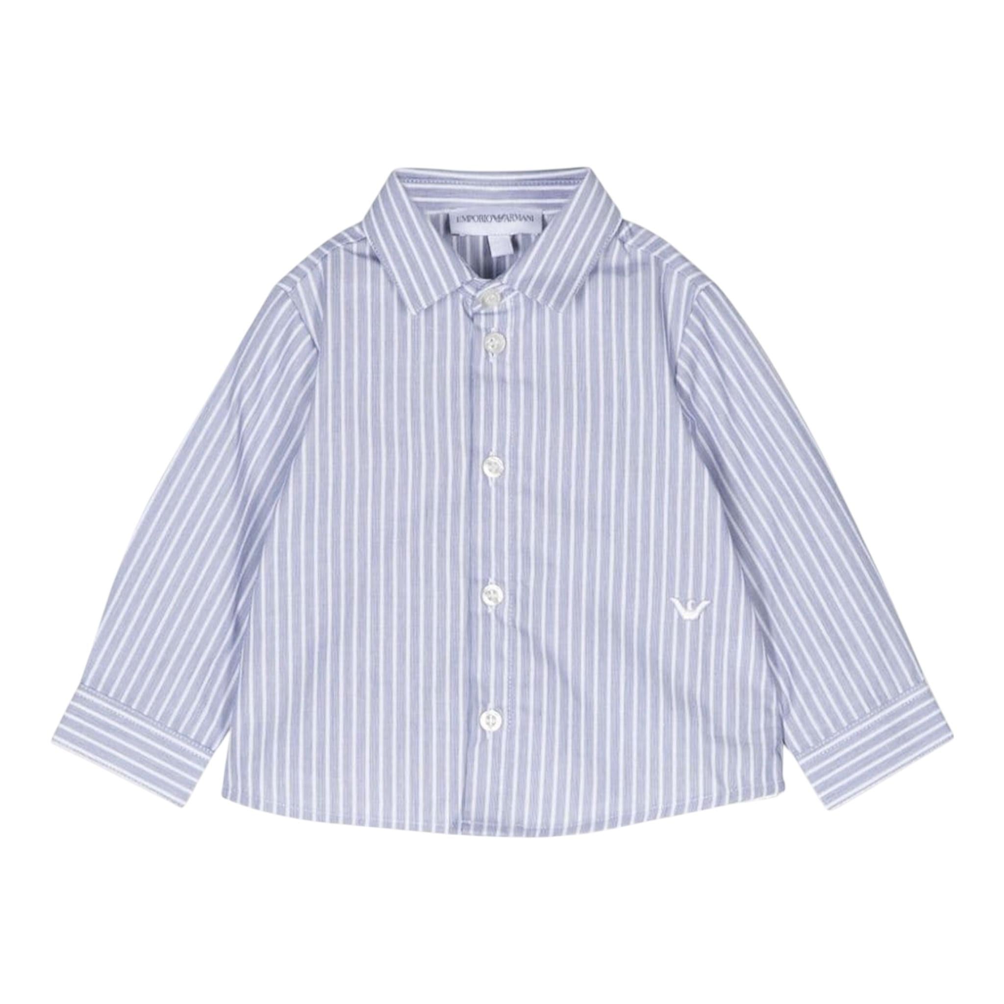 Emporio Armani Camicia Tinta Unita con Manica Lunga Fantasia A Righe per Neonato 6DHCJD AZZURRO EMPORIO ARMANI 