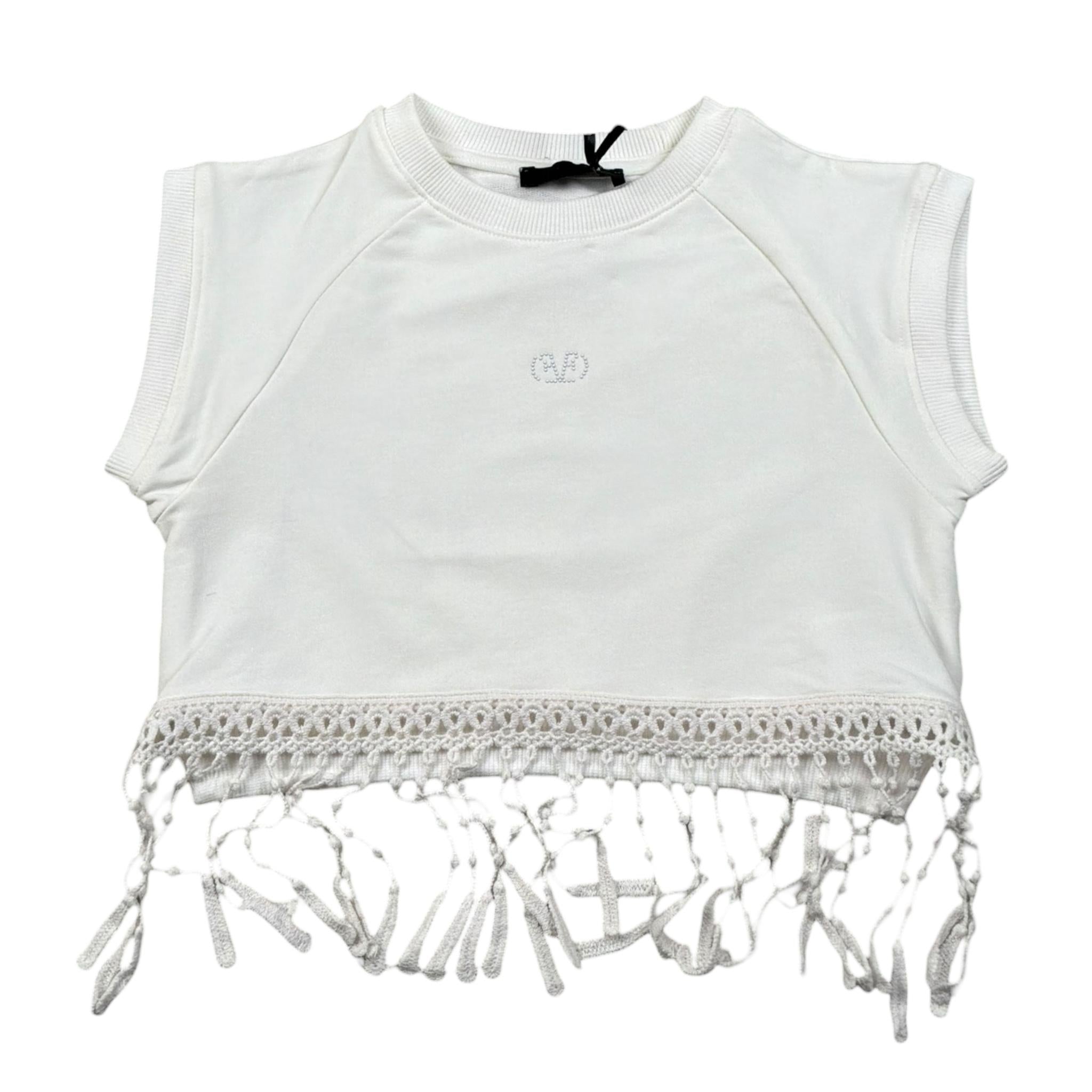 Fun & Fun T-Shirt Girocoll Tinta Unita con Frange per Bambina FNBTS16781 PANNA FUN & FUN 