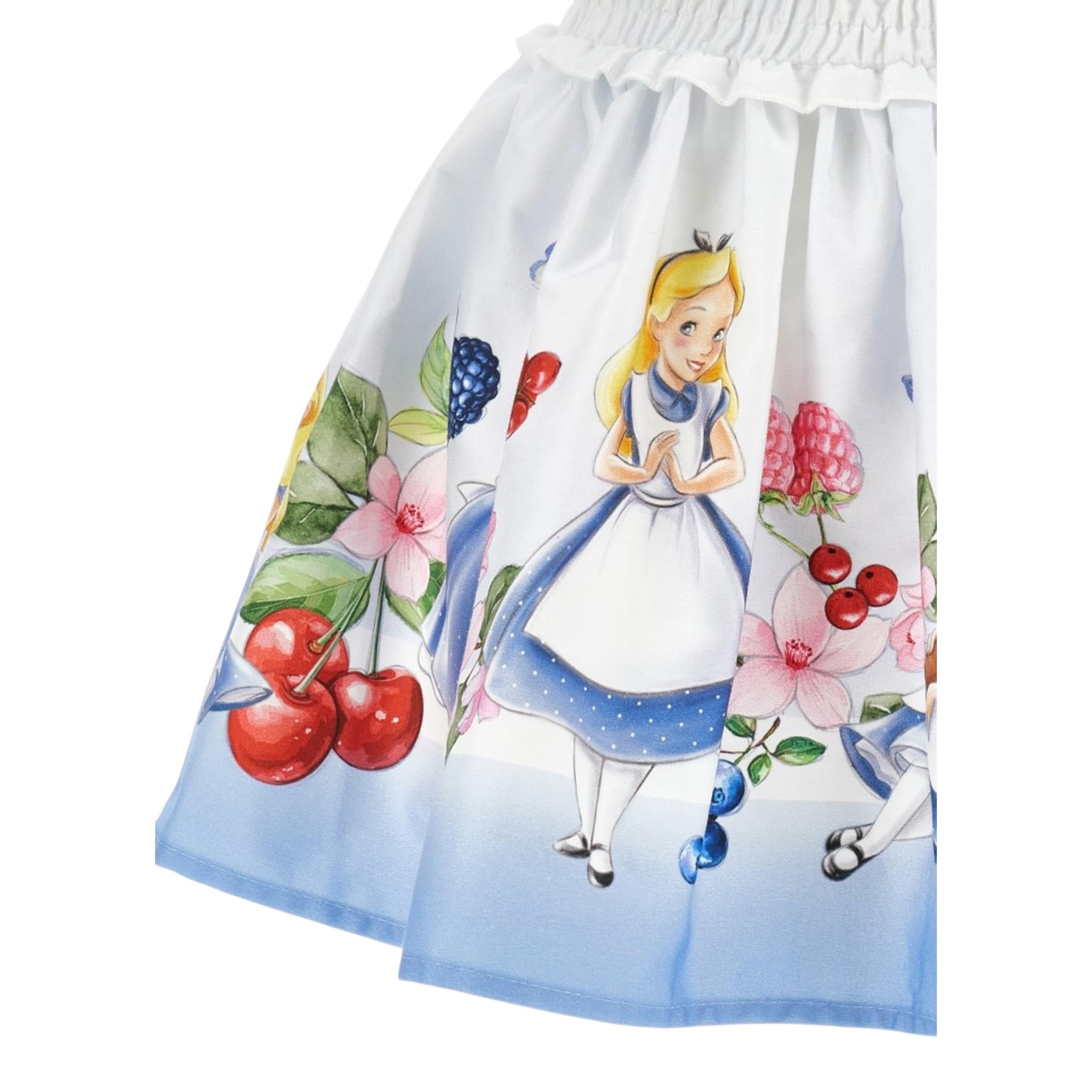Monnalisa Gonna Tinta Unita con Stampa Alice Nel Paese Delle Meraviglie per Neonata 11E707NX BIANCO MONNALISA 