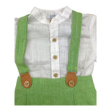 Yoedu Zweifarbiges Shirt-Latzhosen-Set Weiß/Grün für Baby