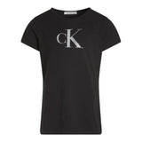 Calvin Klein Einfarbiges T-Shirt mit Rundhalsausschnitt und Print Schwarz für Mädchen
