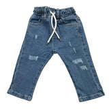 Never Too Complete – Einfarbige Jeans mit elastischem Bund – Blauer Pullover für Neugeborene
