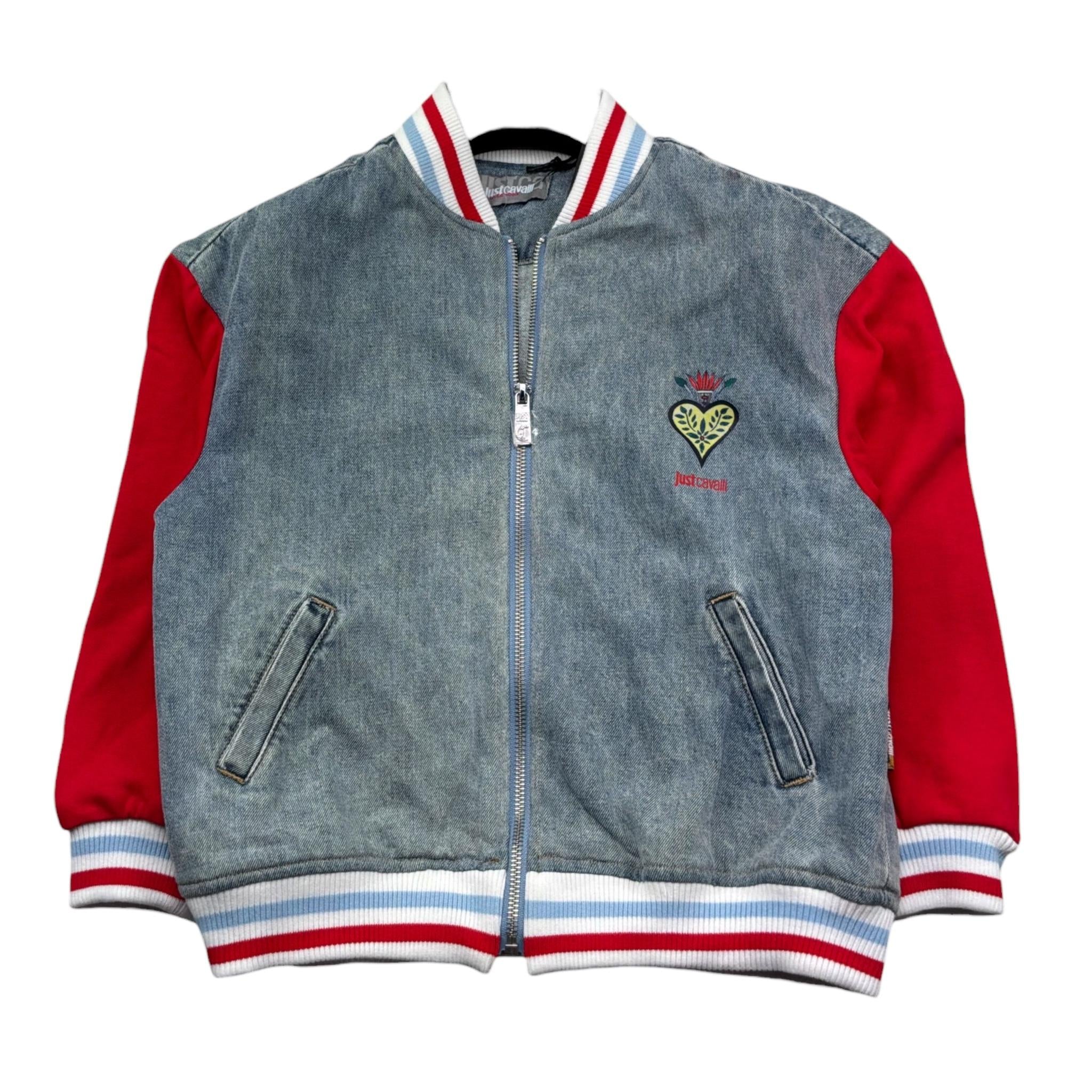 Just Cavalli Giubbino In Denim Tinta Unita con Maniche In Contrasto per Bambino JGP26105GB AZZURRO JUST CAVALLI 