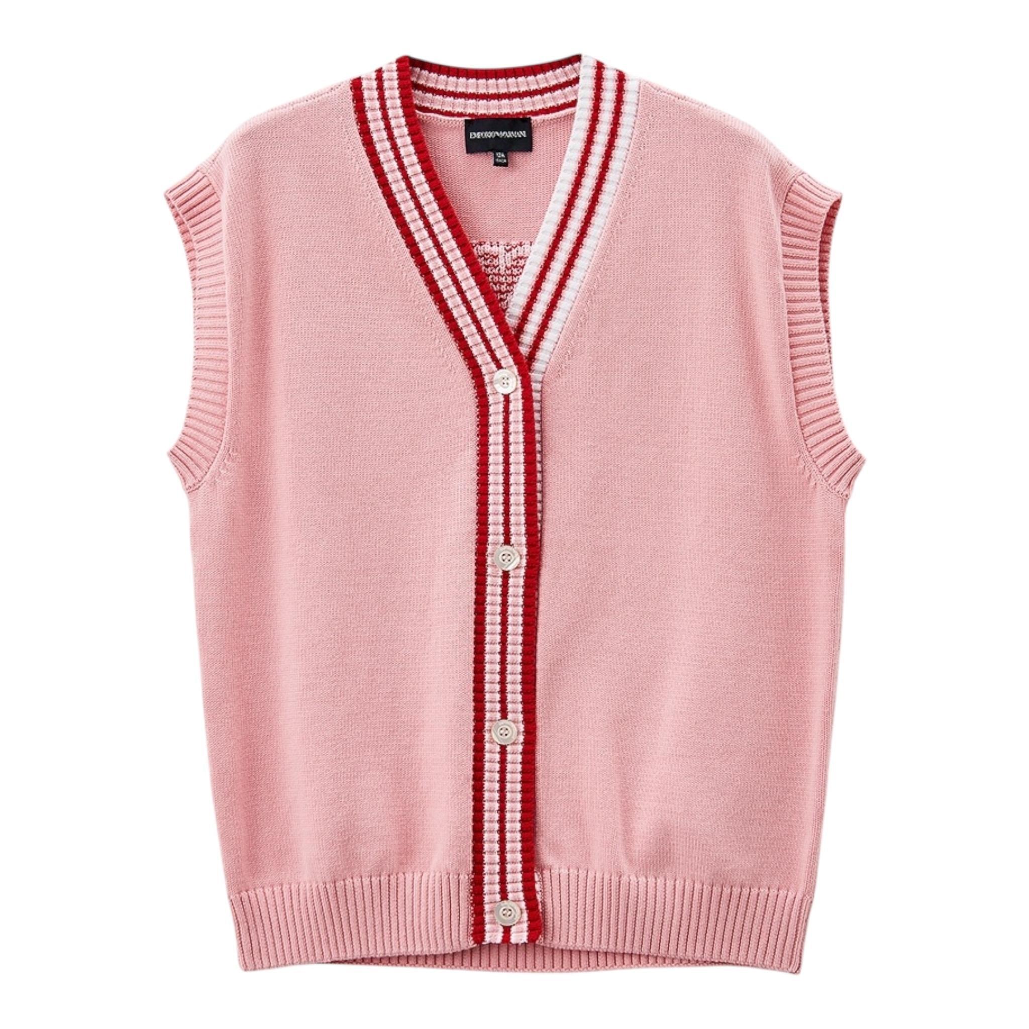 EMPORIO ARMANI gilet tinta unita scollo a v con ricami in contrasto Rosa per Bambina 6R4M52 ROSA EMPORIO ARMANI 