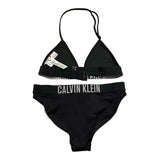 Calvin Klein Costume 2 Pezzi Triangolo-Mutandina Tinta Unita con Logo per Bambina KY0KY00091 NERO CALVIN KLEIN 
