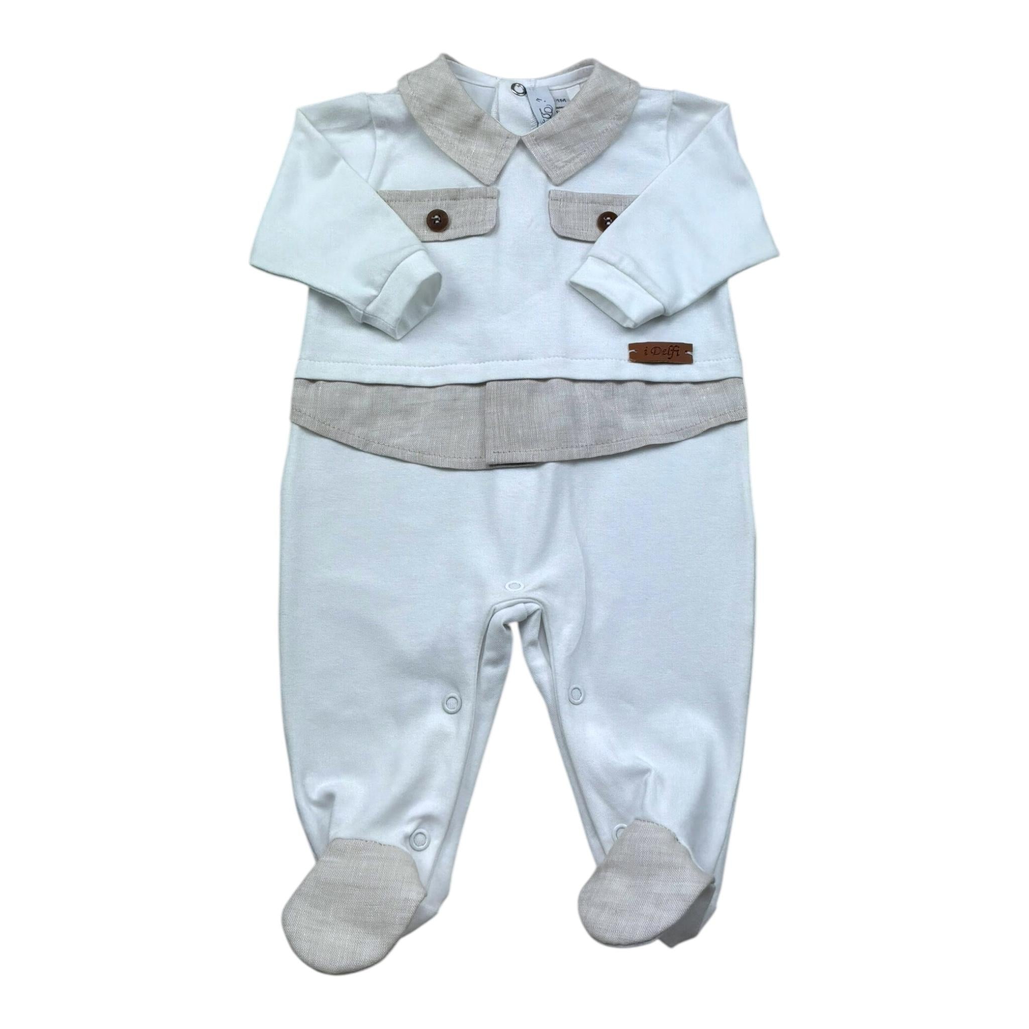 I Delfi Tutina Manica Lunga Tinta Unitacon Profili In Contrasto per Neonato 25P5230 BIANCO I DELFI 