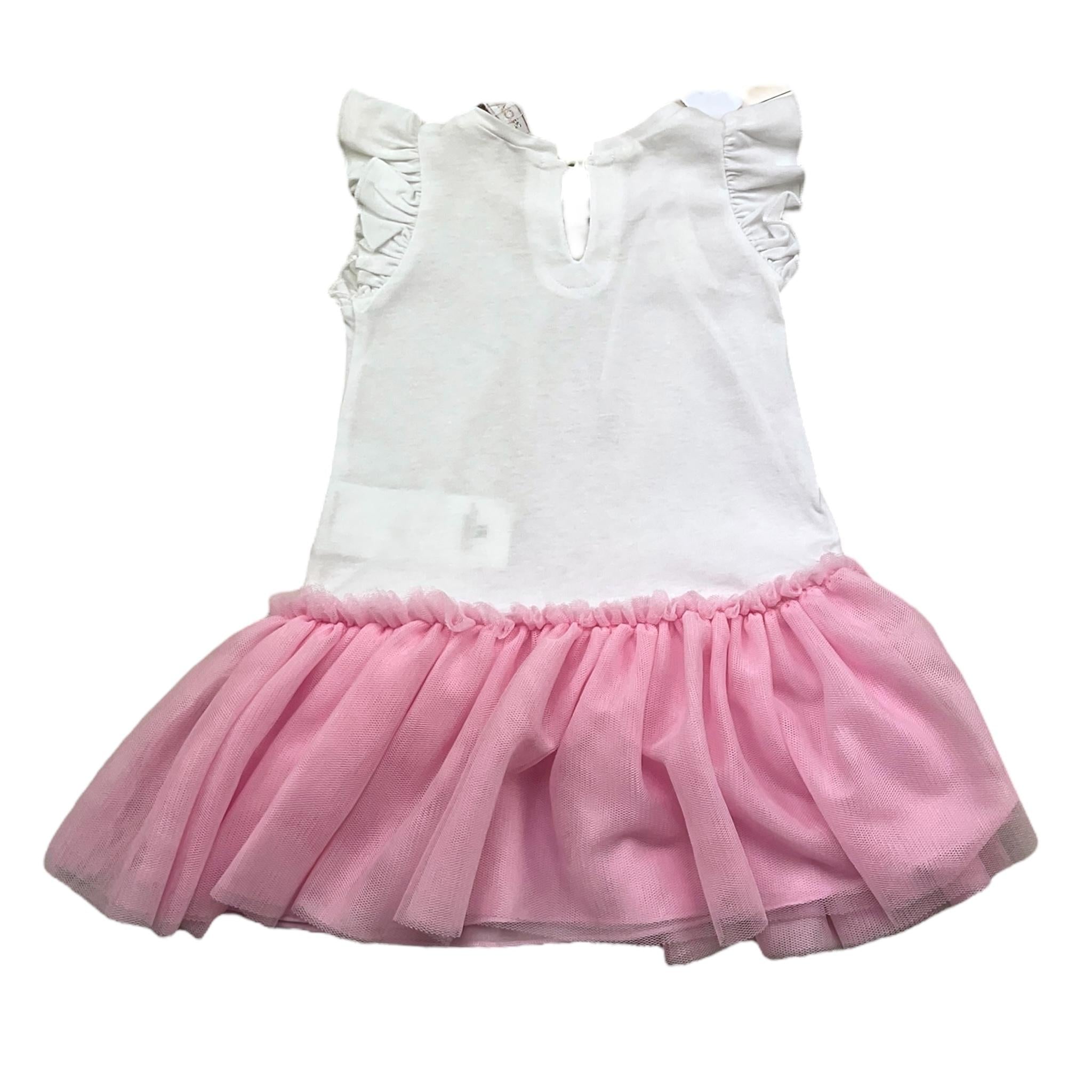 Monnalisa Abito Mezza Manica Tinta Unita con Gonna Tulle per Neonata 39E905 BIANCO/ROSA MONNALISA 