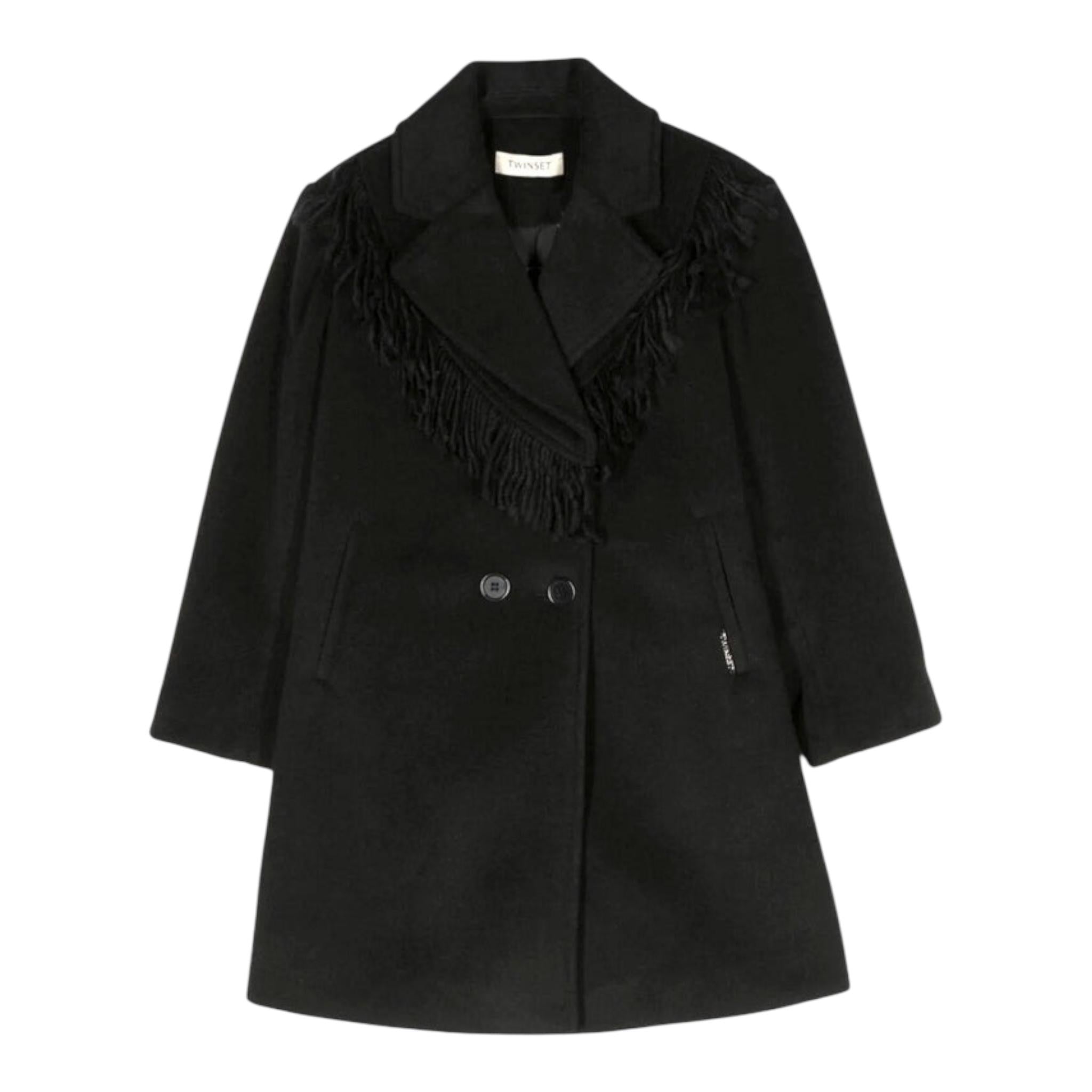 TWINSET cappotto tinta unita con frange Nero per Bambina 232GJ2062 NERO TWINSET 