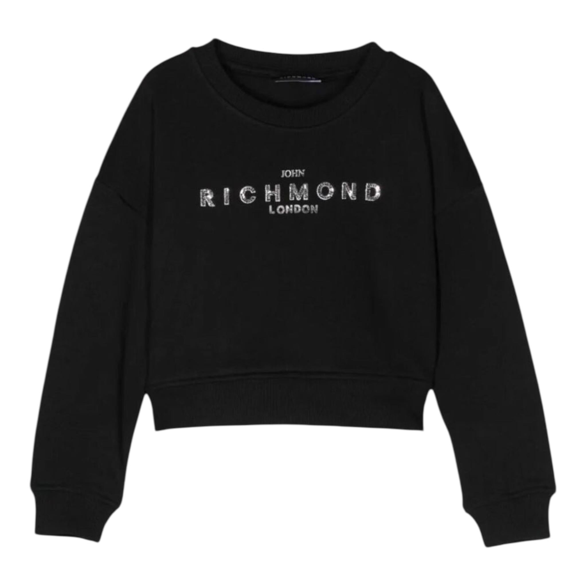 JOHN RICHMOND felpa tinta unita girocollo con stampa Nero per Neonata RGA24053FEXXX NERO JOHN RICHMOND 