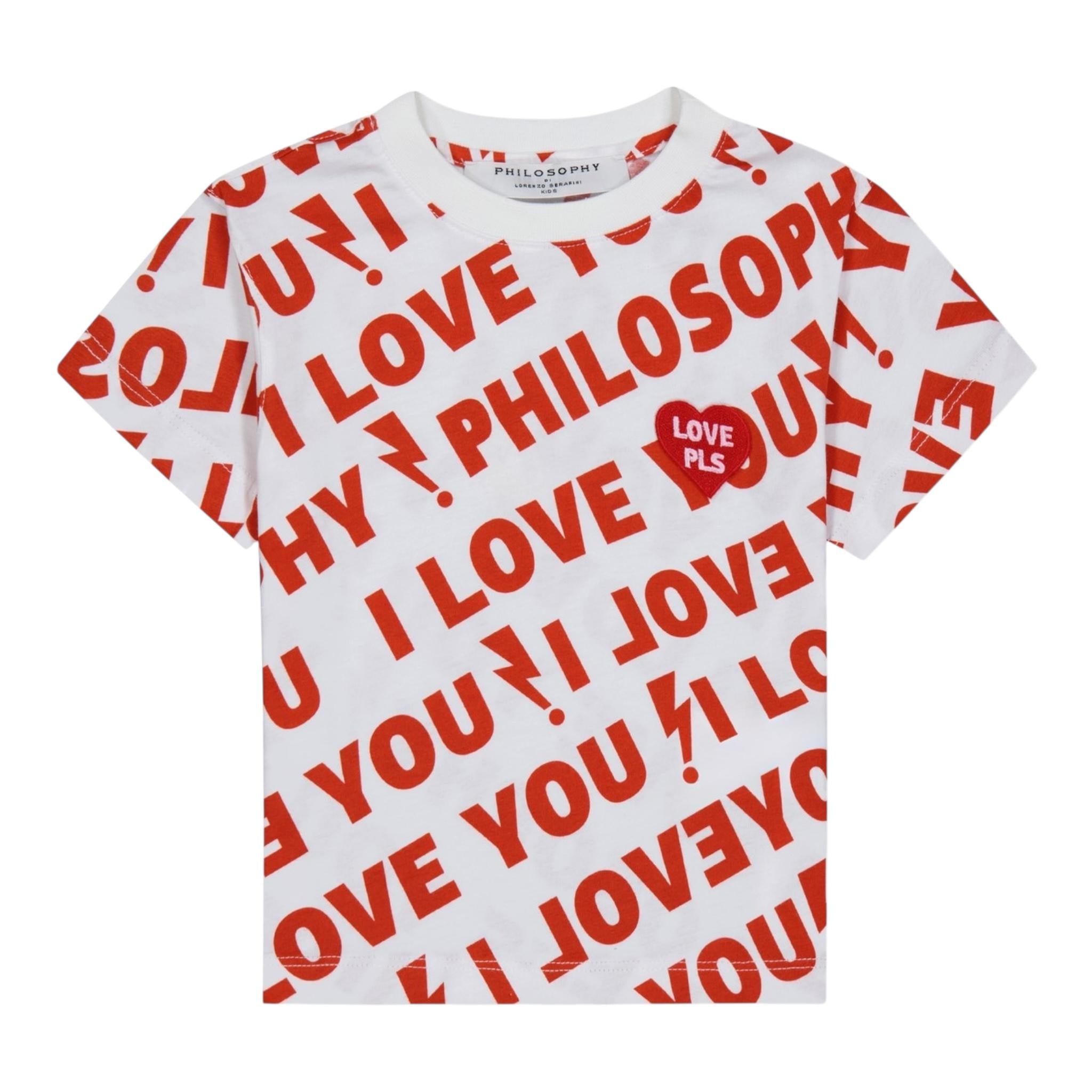 PHILOSOPHY t-shirt girocollo tinta unita con stampe in contrasto Bianco per Bambina PFTS007 BIANCO PHILOSOPHY 