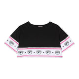Chiara Ferragni Einfarbiges Rundhals-T-Shirt mit Print Schwarz für Mädchen