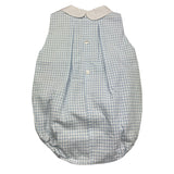 Baby Gi Strampler Armloch Karomuster Weiß/Blau für Neugeborene