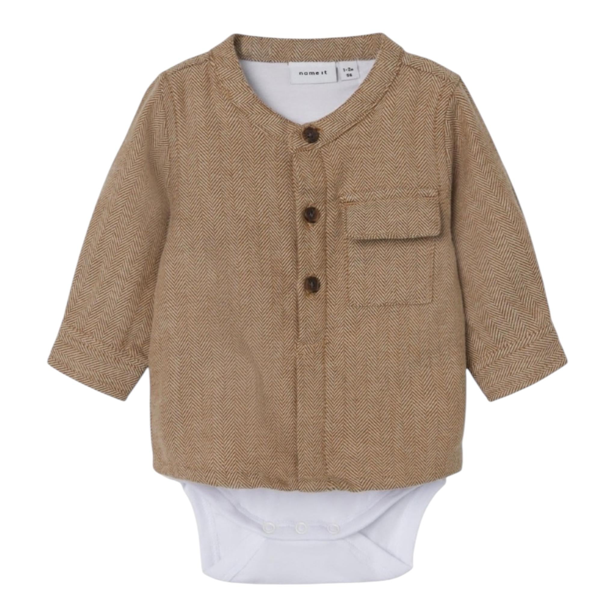 NAME.IT camicia body manica lunga Beige per Neonato 13221372 BEIGE NAME.IT 