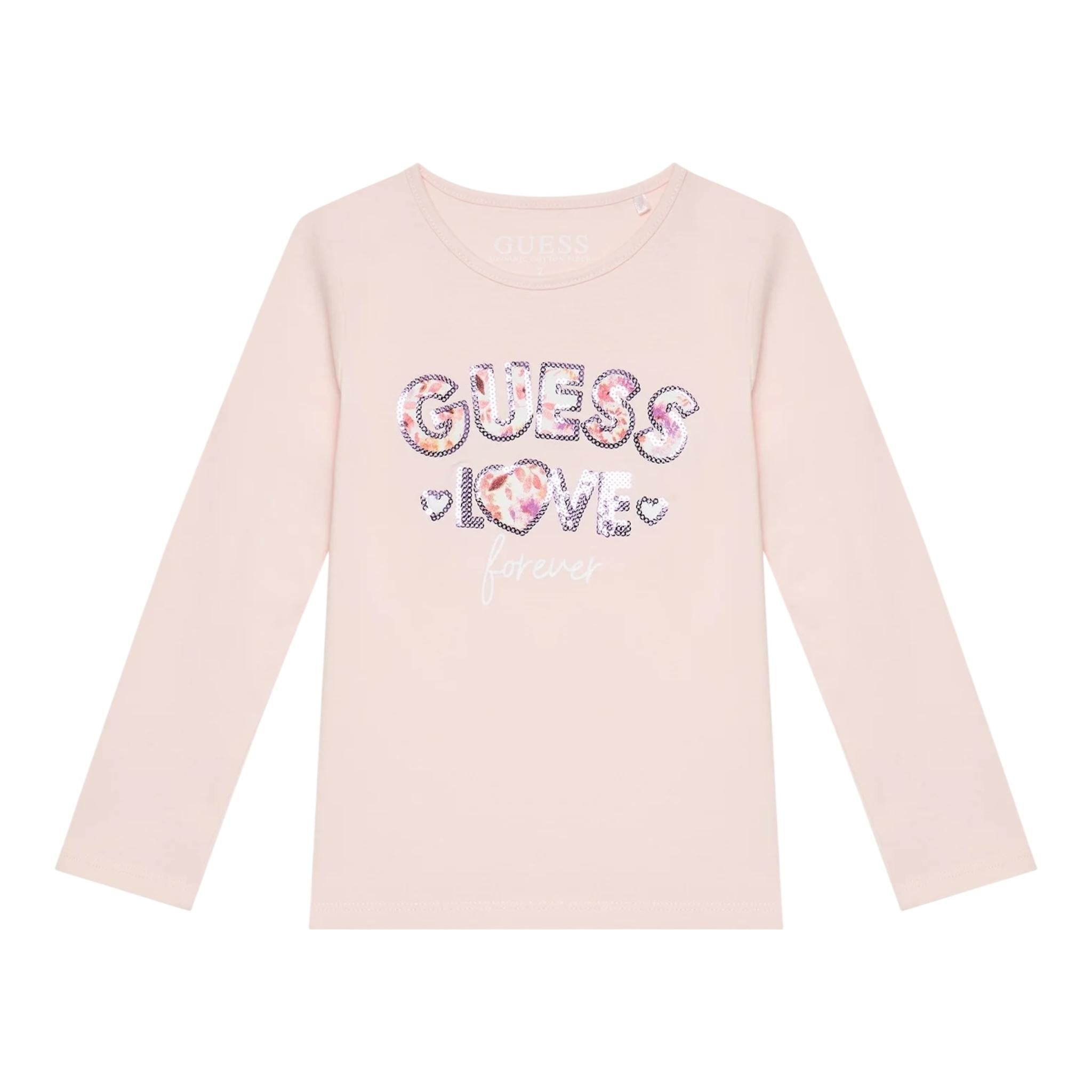 GUESS shirt girocollo tinta unita con paillettes Rosa per Neonata K4BI16J1314X ROSA GUESS 