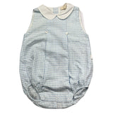 Baby Gi Strampler Armloch Karomuster Weiß/Blau für Neugeborene