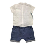 Barcellino Komplett 2-teiliges Shirt-Bermuda Weiß/Blau für Neugeborene
