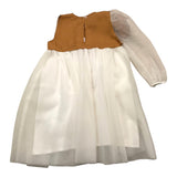 Minimalistisches zweifarbiges Kleid mit Armlöchern und Tüll in Weiß/Camel für Neugeborene