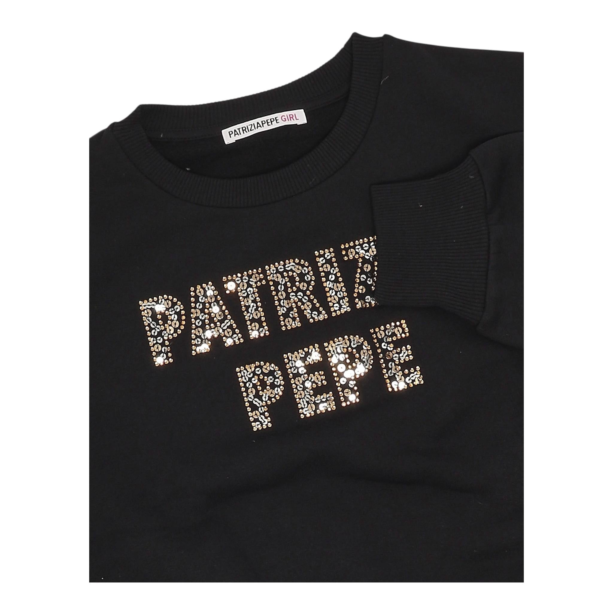 PATRIZIA PEPE felpa chiusa girocollo tinta unita con stampa logo paillettata Nero per Bambina 7M0872 NERO PATRIZIA PEPE 