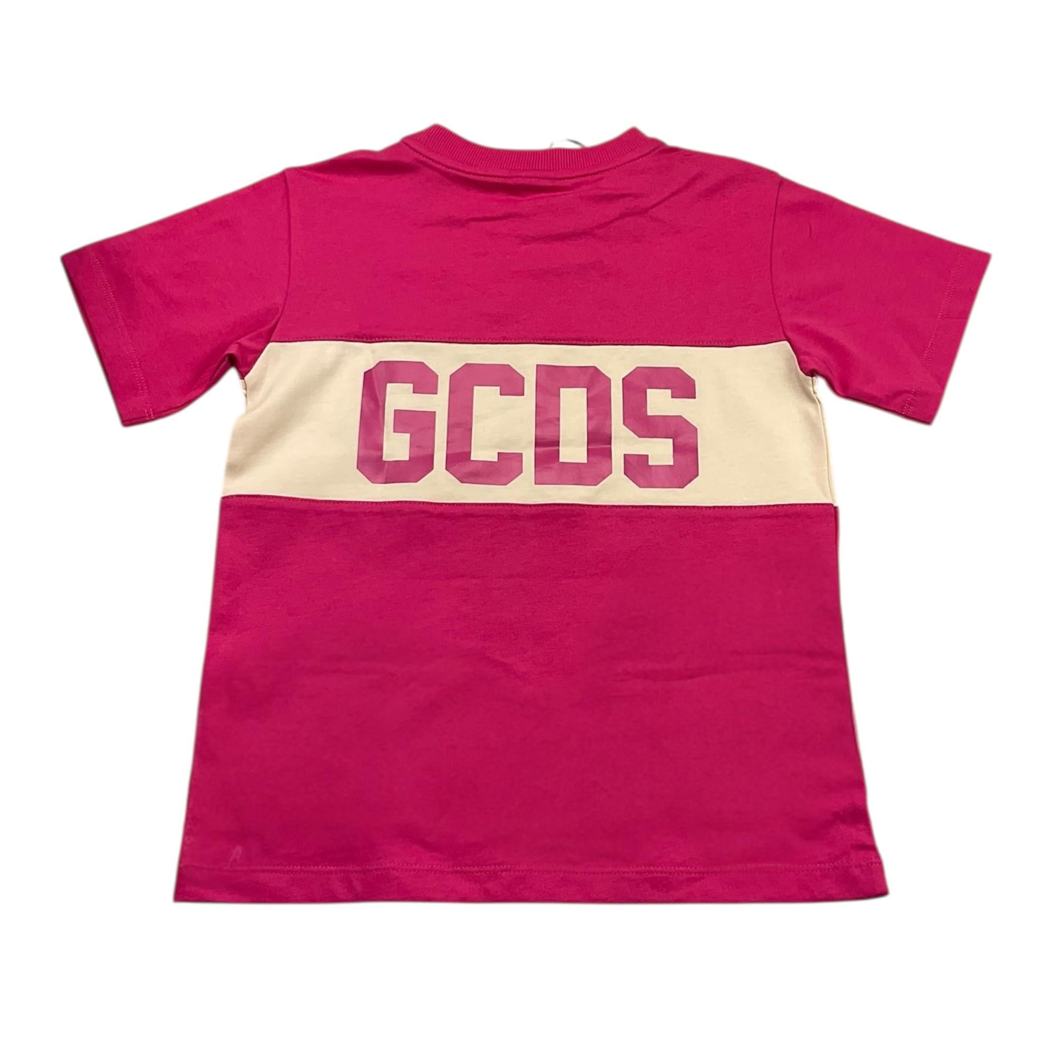 GCDS t-shirt girocollo tinta unita con stampa Fuxia per Bambina DOM005 FUXIA GCDS 