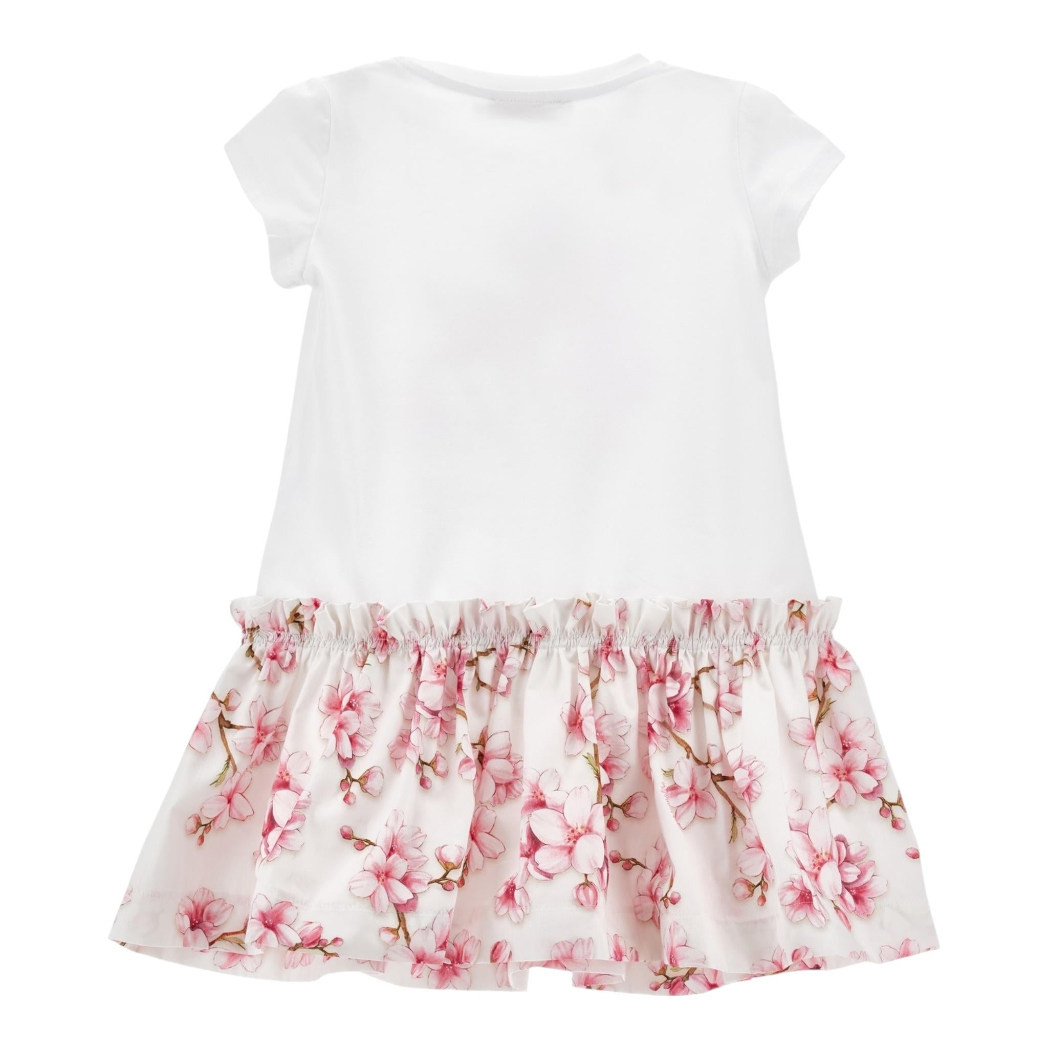 Monnalisa Abito Tinta Unita con Fantasia Fiori per Bambina 11E906J BIANCO MONNALISA 