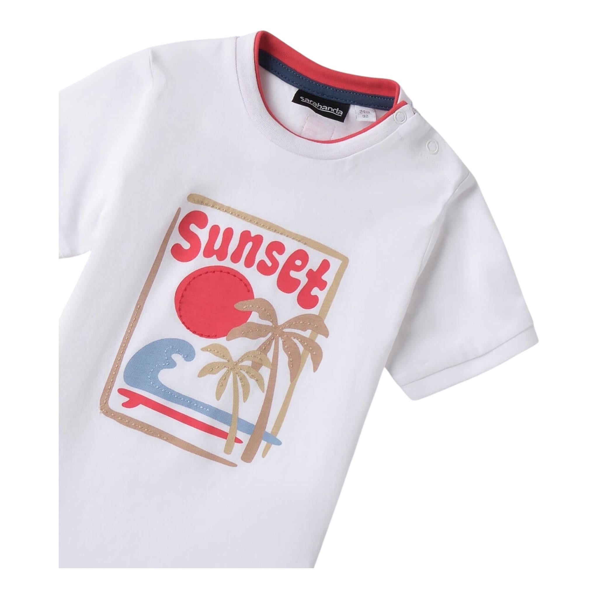 Sarabanda T-Shirt Tinta Unita con Stampa per Neonato 0B144 BIANCO SARABANDA 