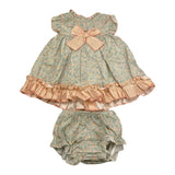 Valentina Bebes Set Einfarbiges Kleid mit Muster-Grüne Culotte für Neugeborene