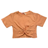 Vicolo Einfarbiges T-Shirt mit Rundhalsausschnitt und Pfirsichknoten für Mädchen